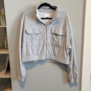Aerie Cropped Gray Ribbed Zip-Up Jacket